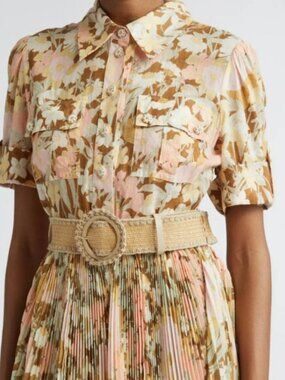 Zimmermann Pop Pleated Belted Midi Dress